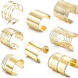 8Pcs Gold Cuff Bangle Bracelets For Women Girls Hypoallergenic Open Wide Wire Bracelets Arm Cuff Adjustable Wrist Jewelry Set